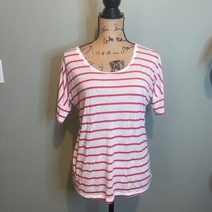 Forever 21 Womens Casual Striped Nautical Scoop Neck T-Shirt Top Red White Small